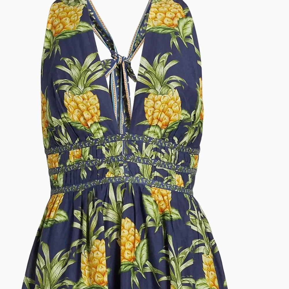 Delicate Pineapple Navy Blue Midi Dress Sleeveless - Picture 5 of 6